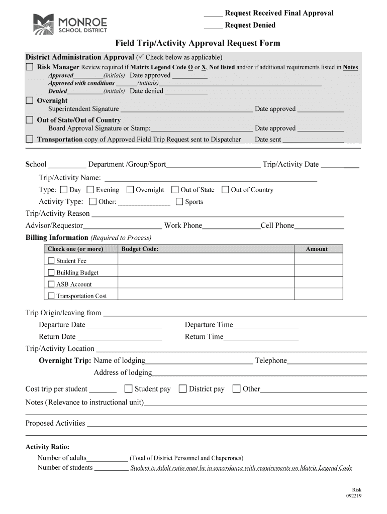 Fillable Online Field Trip Approval Request Form. Field Trip Approval