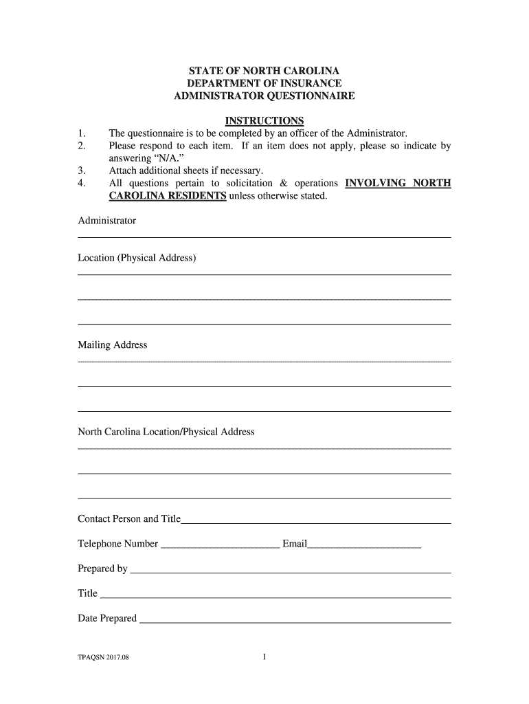 ADMINISTRATOR QUESTIONNAIRE Preview on Page 1