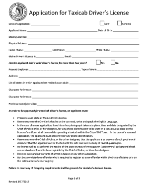 Application for Taxicab Driver’s License