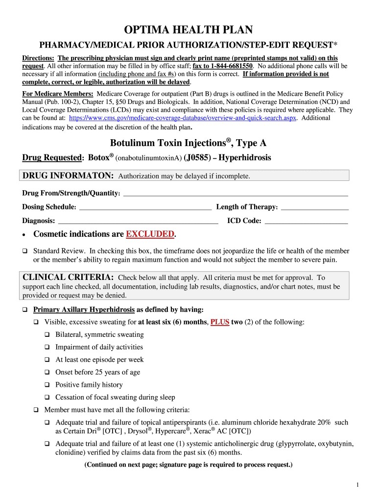 Fillable Online PABotoxHyperhidrosis. Injections, Type A ...