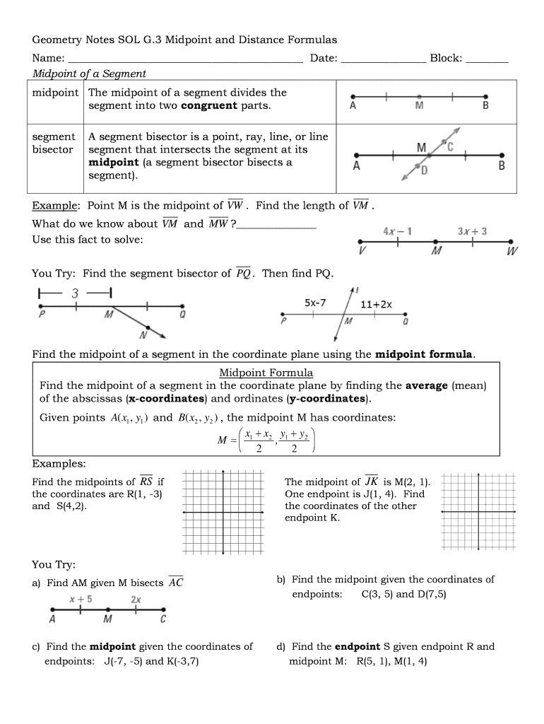 Midpoint And Distance Formula Worksheet Pdf - Fill and Sign With Midpoint And Distance Worksheet