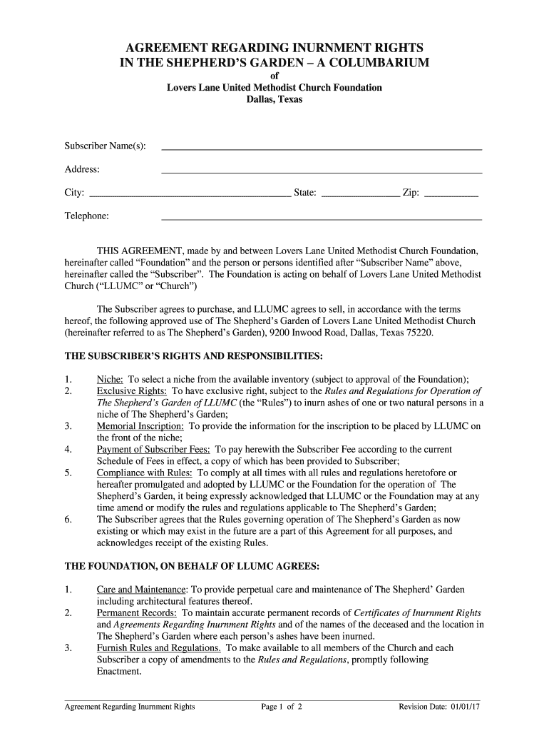 Fillable Online AGREEMENT REGARDING INTERMENT RIGHTS Fax Email Print ...