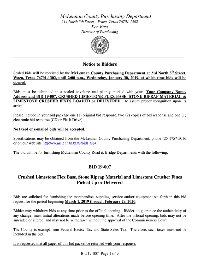 Fillable Online Fillable Online McLennan County Purchasing Department