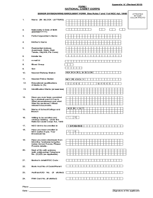 FORM I NATIONAL CADET CORPS. SENIOR DIVISION/WING ...