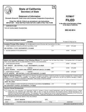 Filing For THE KEY WORLDWIDE FOUNDATION. Statement of Information