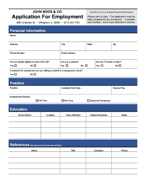 Job Application Form - Standard - John Boos