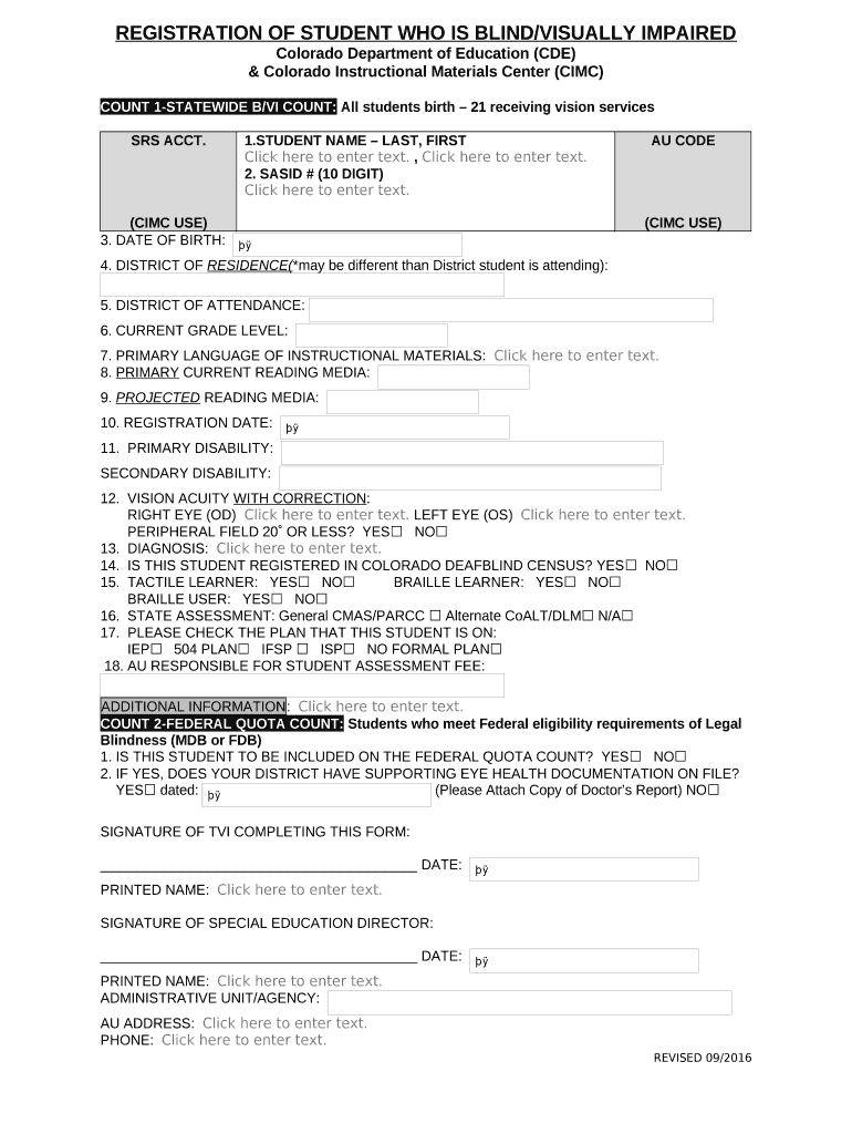 REGISTRATION OF STUDENT WHO IS BLIND/VISUALLY IMPAIRED Doc Template