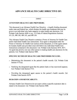 Fillable Online California Advance Health Care Directive Form And ...