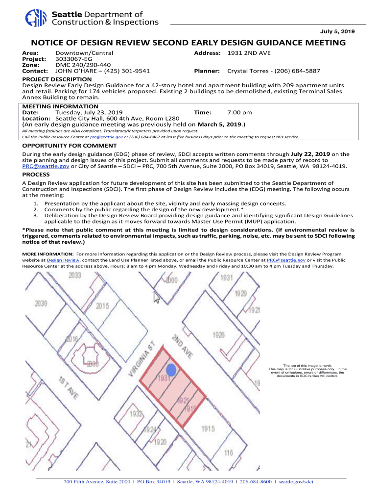 Fillable Online July 5, 2019 NOTICE OF DESIGN REVIEW SECOND EARLY ...