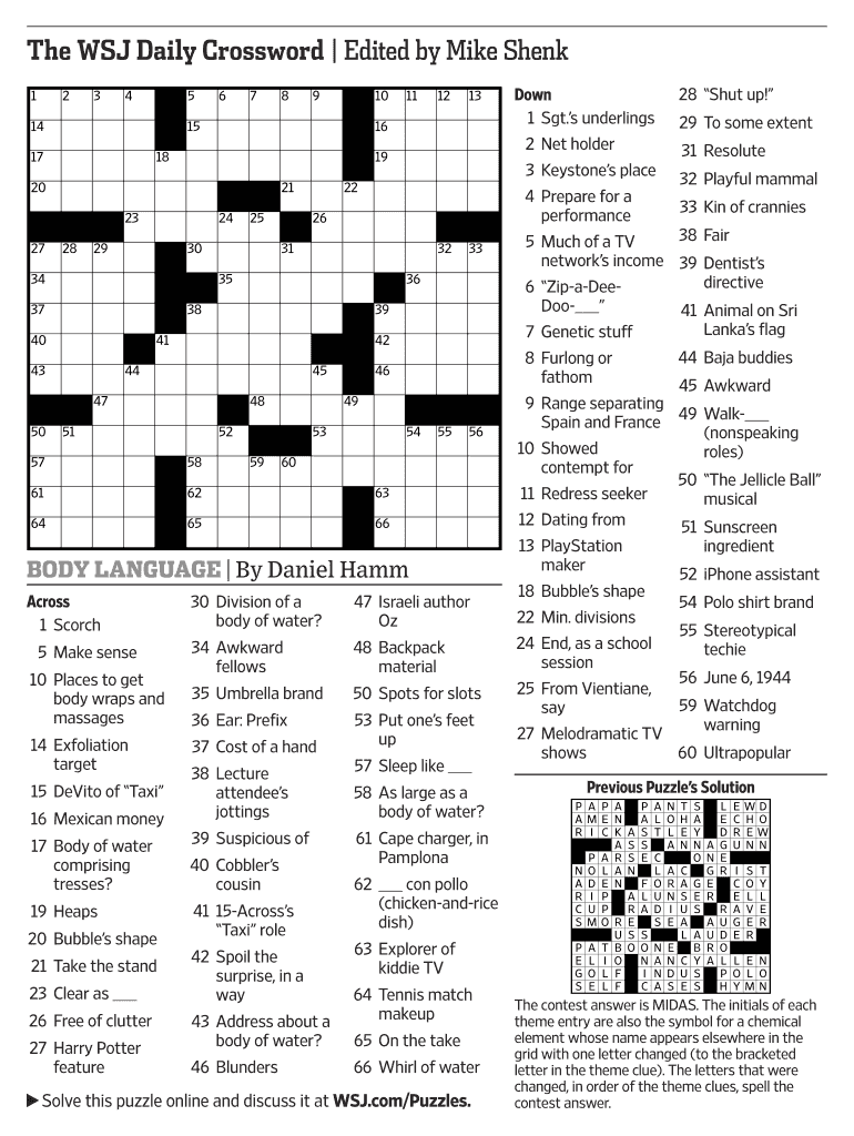 Wsj crossword today printable pdf - fill online, printable, fillable, blank  | pdffiller
