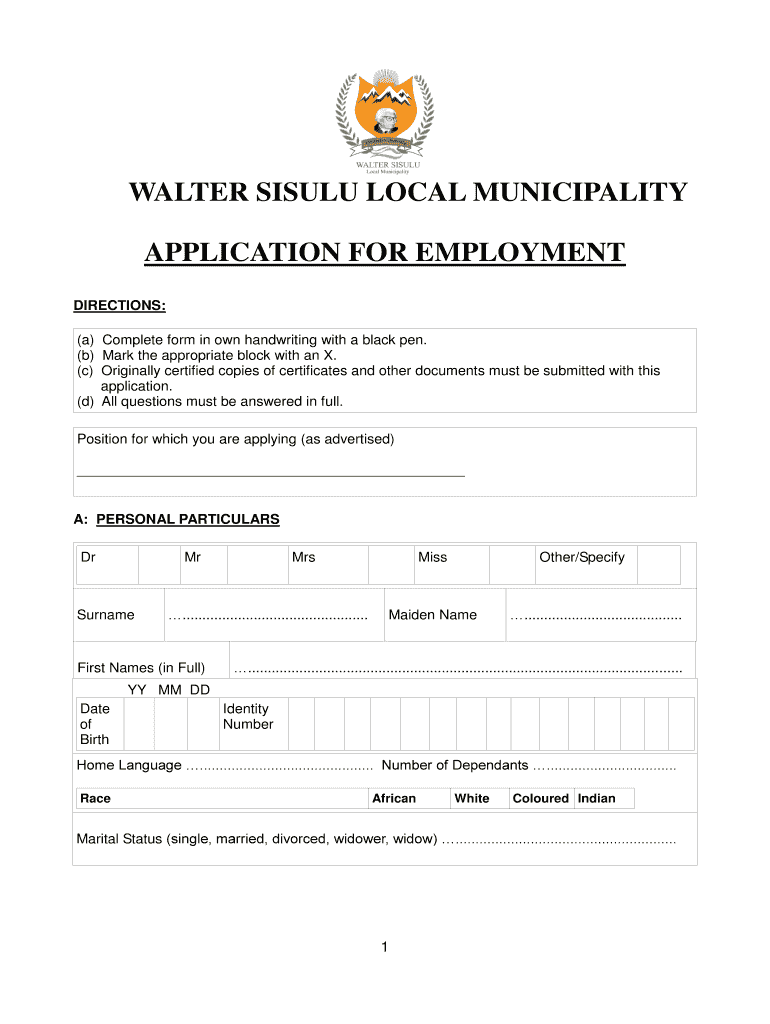 job application letter for municipality