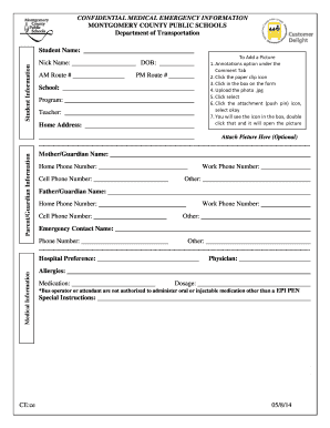 Confidential Medical Emergency Information Form