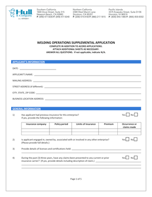 Welding Operations Supplemental Application
