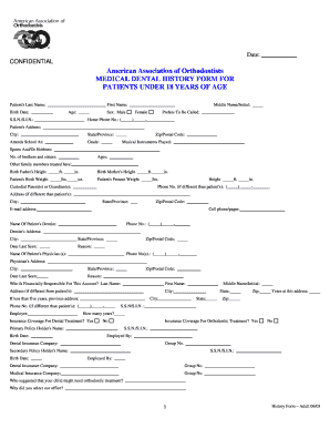 Medical Dental History Form for Patients Under 18