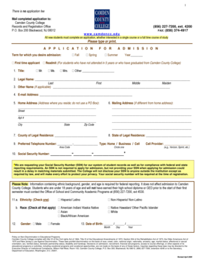 Camden County College Application for Admission