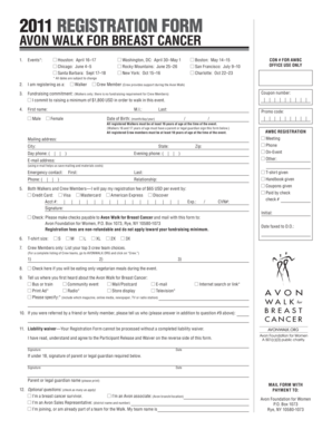 Avon Walk for Breast Cancer Registration Form