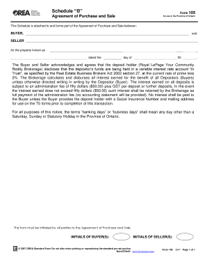 Form 105 - Schedule "A" Agreement of Purchase and Sale