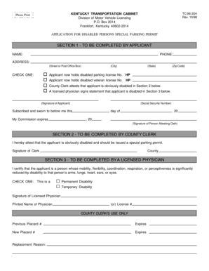 Kentucky Disabled Persons Special Parking Permit