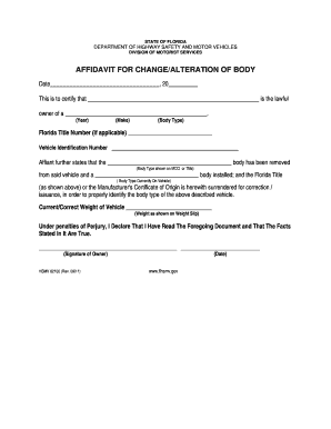 Florida Affidavit for Change of Body