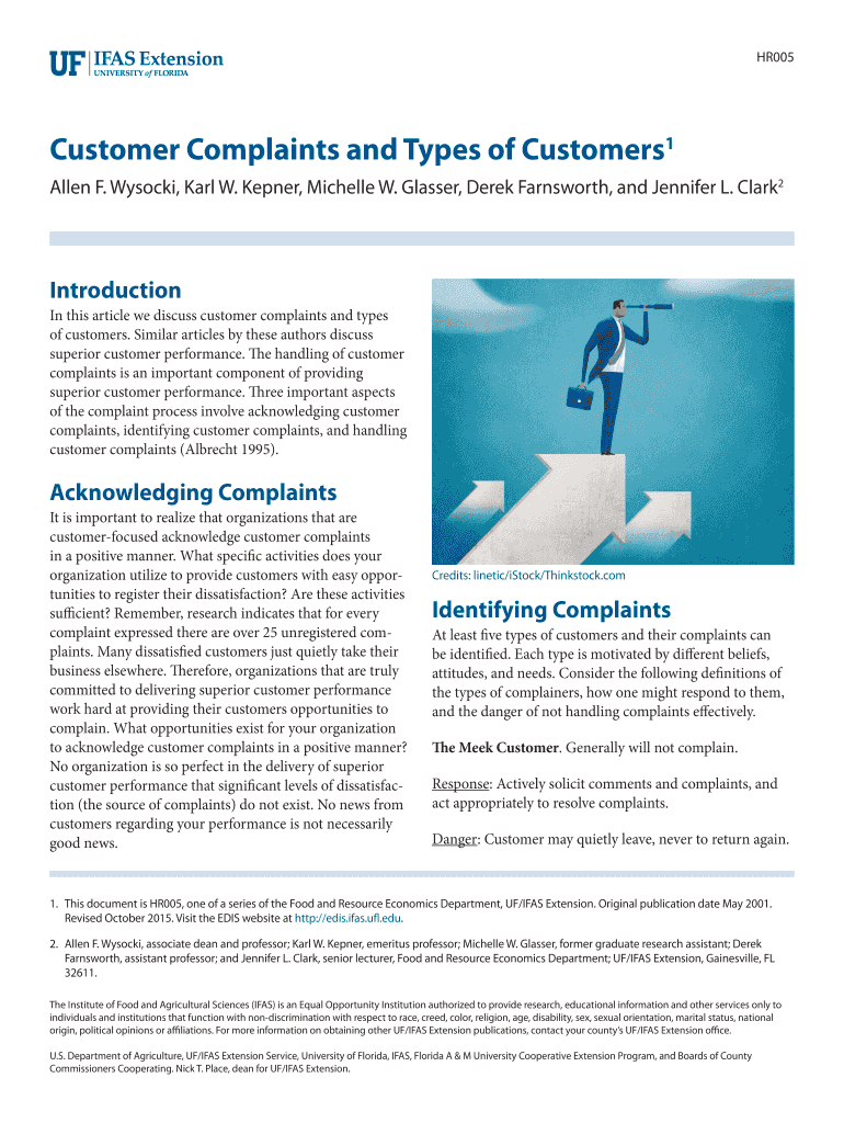 Fillable Online Customer Complaints and Types of Customers1 Fax Email