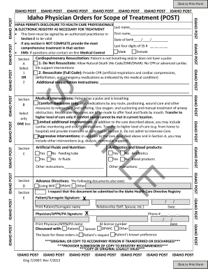 Idaho Physician Orders for Scope of Treatment (POST)