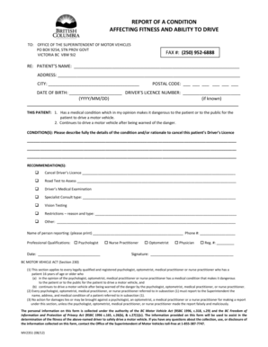 Medical Fitness to Drive Report