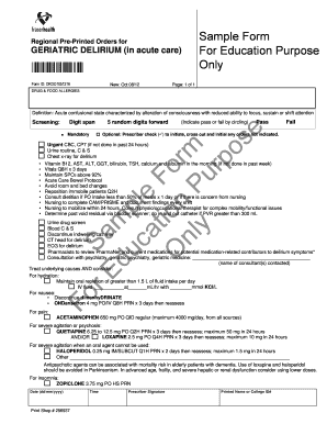 Regional Pre-Printed Orders for Geriatric Delirium