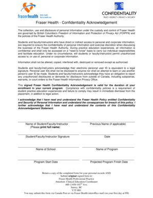 Fraser Health Confidentiality Acknowledgement