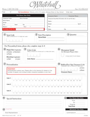 Whitehall Products Order Form