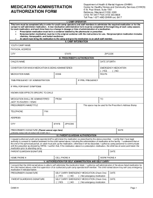 Maryland Medication Administration Authorization Form