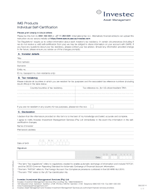 Investec Individual Self-Certification Form