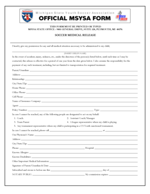 Soccer Medical Release Form