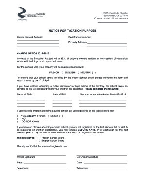Quebec School Tax Change Option Form