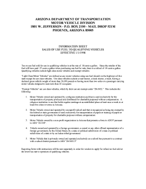 Arizona Light Class or Exempt Motor Vehicle Declaration