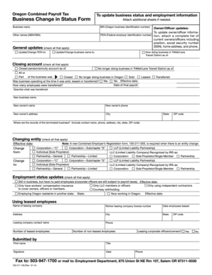 Oregon Business Change in Status Form