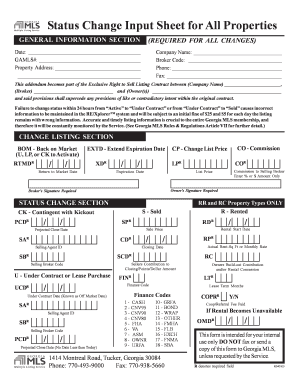 Georgia MLS Status Change Form