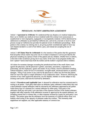 Physicians Patient Arbitration Agreement