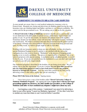 Agreement to Mediate Health Care Disputes