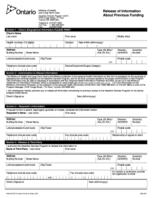 Ontario Assistive Devices Program Release Form