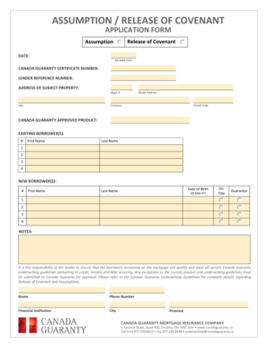 Assumption Release of Covenant Application Form