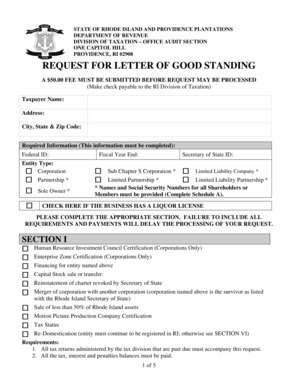 Rhode Island Letter of Good Standing Request