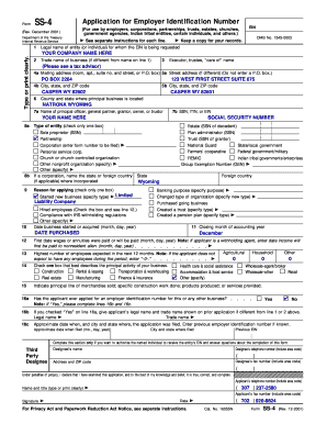 IRS Form SS-4 Application for Employer Identification Number