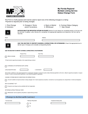 Florida Regional MLS Status Change Form