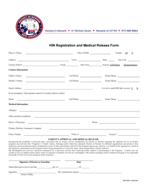 HIN Registration and Medical Release Form
