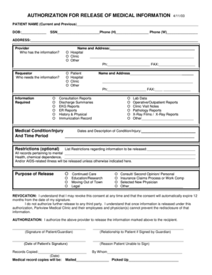 Authorization for Release of Medical Information