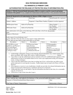 Authorization for Release of Protected Health Information