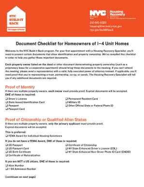 NYC Build it Back Homeowner Document Checklist