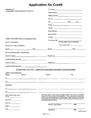 MetalSource Credit Application Form
