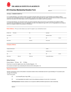 2012 Emeritus Membership Elevation Form