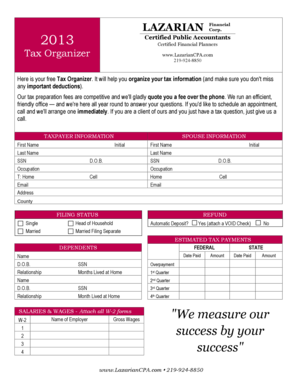 2013 Tax Organizer Form